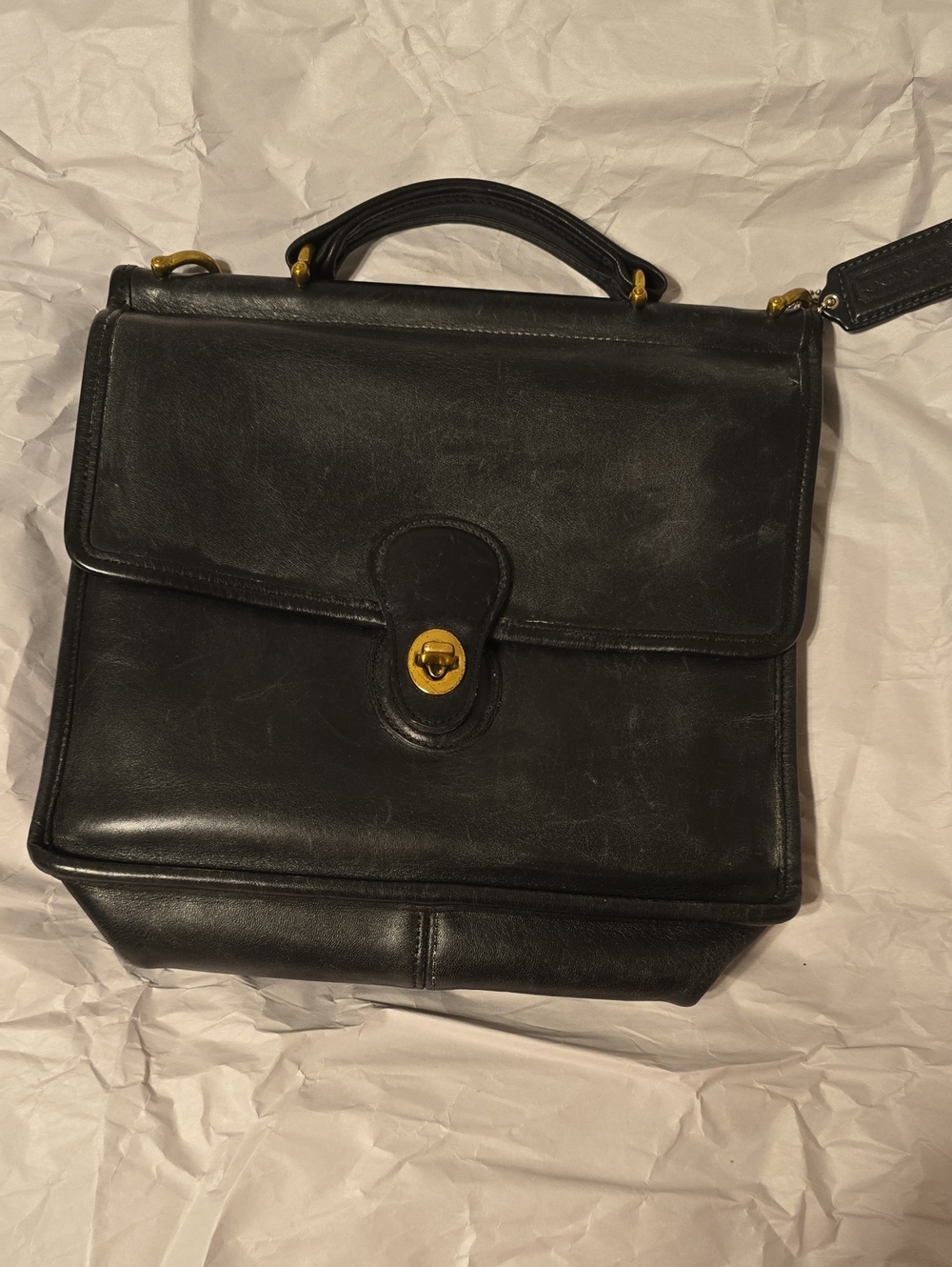 Coach Black Leather Top-Handle Briefcase with Gold Hardware